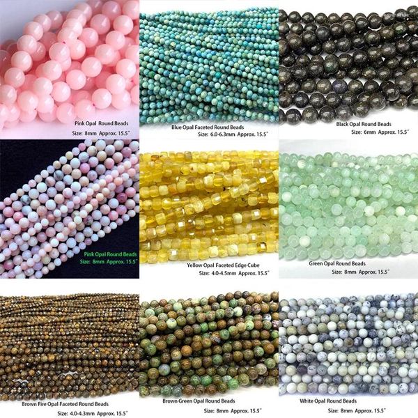 Piedras preciosas sueltas Veemake Ópalo natural facetado redondo Rondelle borde cubo chip moneda disco cuentas para hacer joyería DIY collar pulseras