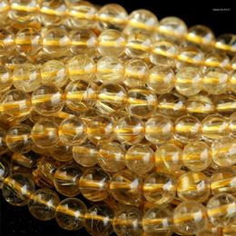 Losse edelstenen groothandel helder natuurlijk echt geel goud haar rutielkwarts ronde stenen kralen 3-18 doe-het-zelf kettingen of armbanden 15" 03809