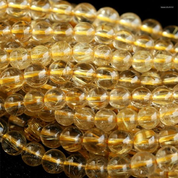 Piedras preciosas sueltas al por mayor Claro Natural Genuino Oro Amarillo Cabello Rutilo Cuarzo Cuentas de Piedra Redonda 3-18 Collares o Pulseras DIY 15 