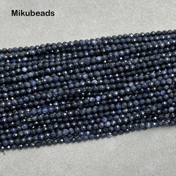 Piedras preciosas sueltas, venta al por mayor, cuentas redondas facetadas de zafiro oscuro raro Natural de 3mm para hacer joyería, collar, pulsera o regalo DIY