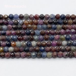 Losse Edelstenen Groothandel Natuurlijke 3mm Robijn Saffier Facet Ronde Kralen Voor Sieraden Maken DIY Armbanden Ketting Strand Gift 38cm