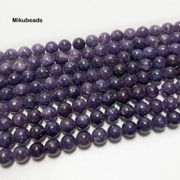 Pierres précieuses en vrac en gros naturel (3 brins) 6 mm lépidolite violette perles rondes lisses pour la fabrication de bijoux bracelet collier bricolage 15"