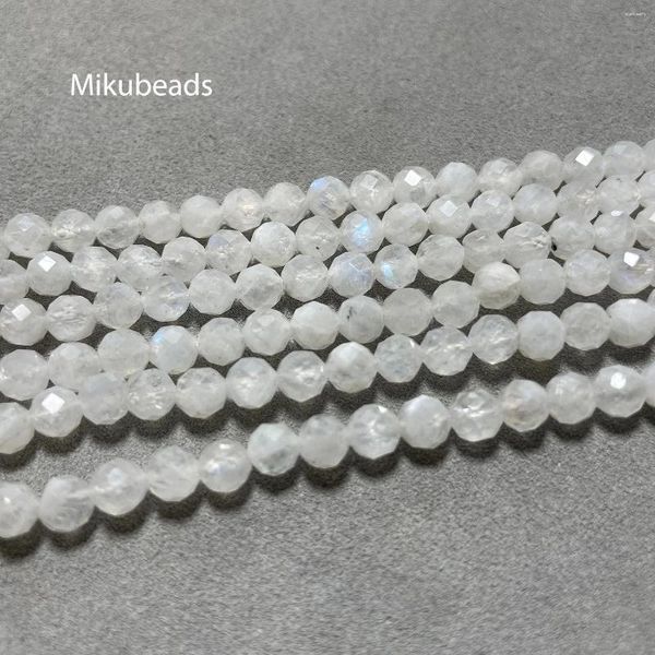 Pierres précieuses en vrac en gros naturel 4.8mm une pierre de lune arc-en-ciel perles rondes à facettes pour la fabrication de bijoux collier en pierre bricolage brin Mikubeads