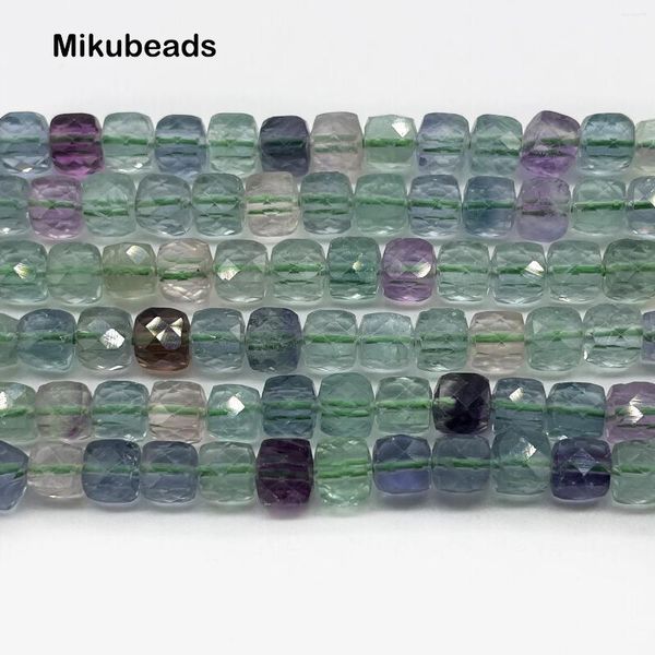 Pierres précieuses en vrac, vente en gros, perles carrées à facettes en Fluorite naturelle de 5.3mm pour la fabrication de bijoux, Bracelets et colliers DIY