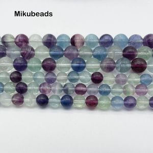 Pierres précieuses en vrac, vente en gros, perles rondes lisses en Fluorite naturelle colorée de 6mm 8mm pour la fabrication de bijoux, Bracelets et colliers DIY