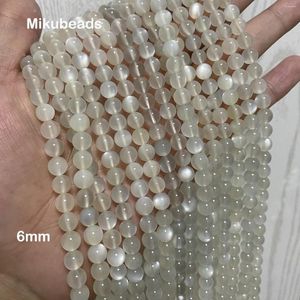 Pierres précieuses en vrac en gros naturel 6mm 8mm lait pierre de lune perles rondes lisses pour la fabrication de bijoux collier à faire soi-même brin Mikubeads