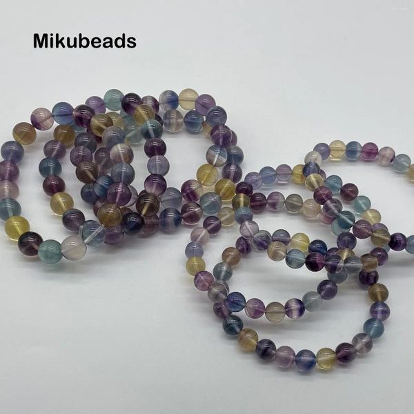 Pierres précieuses en vrac, vente en gros, perles rondes lisses en Fluorite colorée naturelle de 8mm pour la fabrication de bijoux, Bracelets et colliers DIY