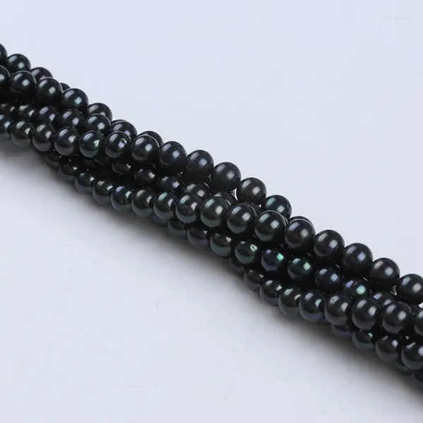 Piedras preciosas sueltas al por mayor negro Natural 9-10mm forma redonda hebras de perlas de agua dulce para joyería Diy
