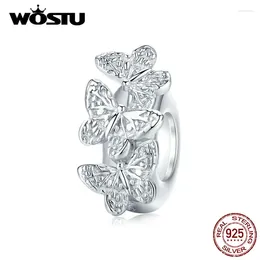 WOSTU – bouchon papillon délicat en argent Sterling 925, pierres précieuses en vrac, entretoise en Silicone, adapté au Bracelet Original, fabrication de bijoux à faire soi-même