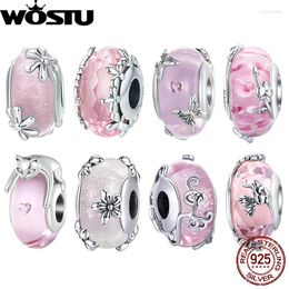 Pierres précieuses en vrac WOSTU 925 argent Sterling Transparent rose verre papillon charme insecte fleur Murano perles Bracelet bracelet bijoux cadeau