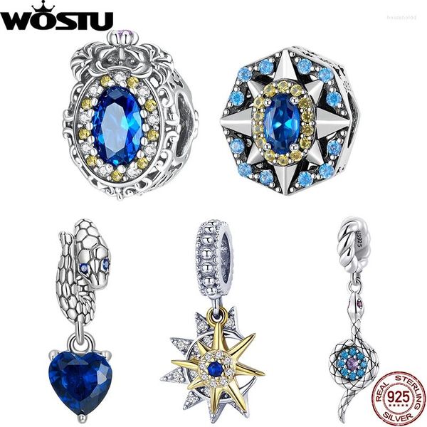 Piedras preciosas sueltas WOSTU 925 Plata de ley Guardian Snake Bead Retro Blue Zircon Sapphire Charm Fit Pulsera original DIY Fabricación de joyas Regalo