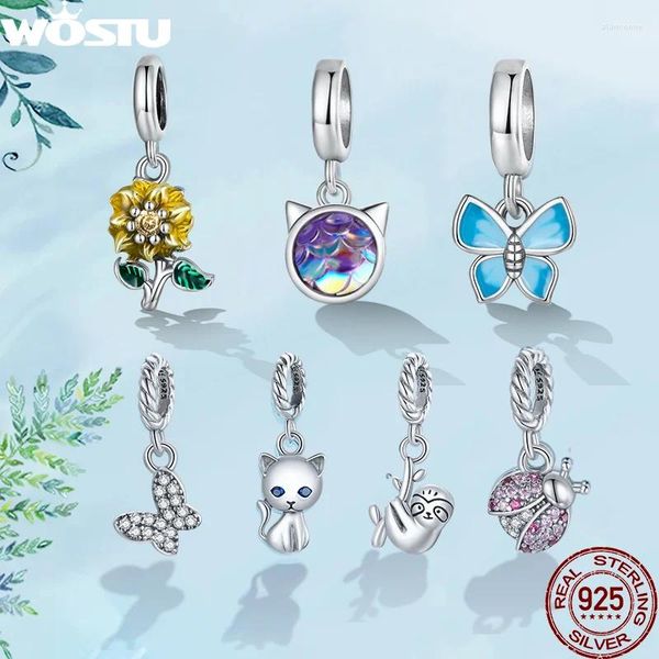 Piedras preciosas sueltas WOSTU 925 Plata de ley Mariposa Girasol Charm Mariquita Colgante para pulsera original Brazalete Fabricación de cuentas Joyería fina