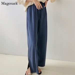 Pantalon de taille haute en vrac Femmes All-Match Solid Casual Thin large jambe de cordon de cordon de style coréen automne 10002 210512