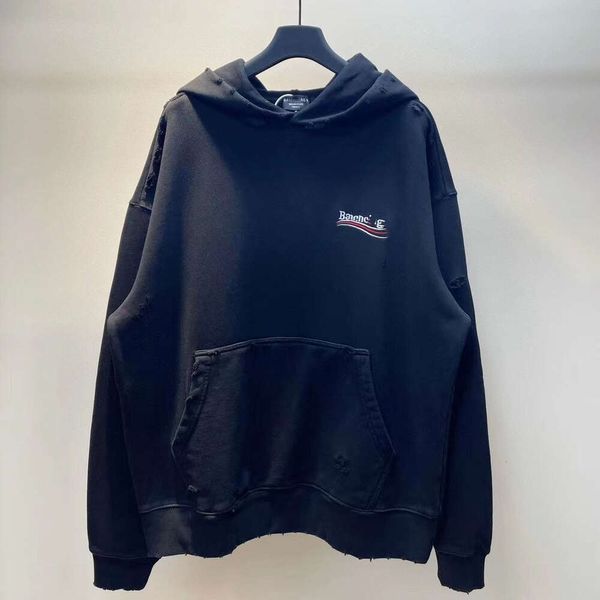 BalenciGs de sudadera con capucha con capucha con capucha de sudadera con capucha de capucha de capucha de suéter Classic Edition de alta calidad Paris 23SS bordado perforado perforado lavado y desgastado loo wjau