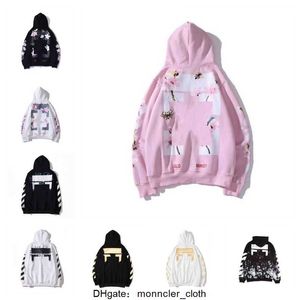 Sudadera con capucha suelta Diseñador de lujo Offs Estilo Moda Moda Suéter Pintado Flecha Cuervo Raya Hombres Mujeres Casual Harajuku Jerseys Streetwear Blancos Sudadera LYIG