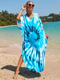 Kaftan suelto bohemio estampado en vestino en v batwing manga playa maxi mujer de verano bikini bikini toure q1342