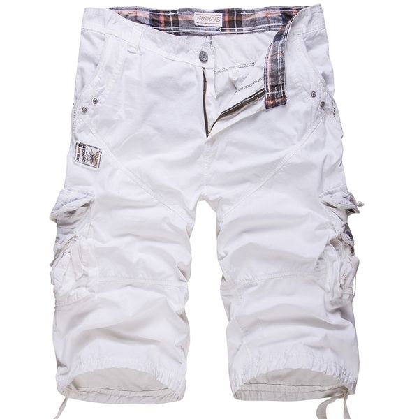 Pantalones cortos sueltos de carga de gran tamaño de algodón para hombres tácticos informales de color sólido patchwork militar blanco hasta la rodilla 220318