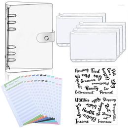 Mini classeur à feuilles mobiles, pochettes à bouton-pression, couverture à 6 anneaux en PVC transparent, protection ronde pour carnet de notes