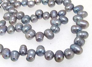 Bijoux en perles en vrac, perles d'eau douce de culture grises naturelles, perles en vrac 6x9mm, un brin complet