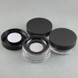 Récipient de poudre en vrac avec écran élastique Filet à mailles Noir Flip Cap Sifter Jar Box Cosmetic Powder Case F2273 Anscg