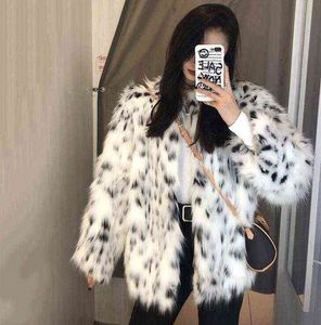 Losse korte bont lederen jagen Warm Luipaard Faux Mink Fur Leather Jackets Dames herfstkleding Winter Dikke mode T220810