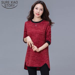 Lâche Slim Grande Taille Tricot Femmes Blouses Blusas Mujer De Moda Printemps Automne Solide Manches Longues Tops Plus 6724 50 210510