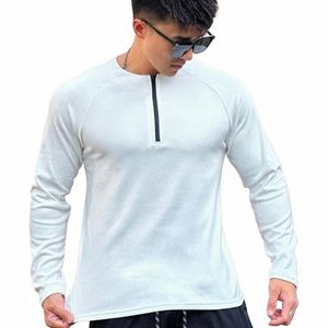 T-shirts en vrac Casual Vêtements pour hommes 2024 Exercice respirant Lg manches Run Sportswear Zipper T-shirt Homme Vêtements grande taille b2jB #