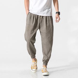 Pantalon ample décontracté sarouel coton lin hommes cheville longueur mâle été Harajuku Streetwear chinois Baggy pantalon Joggers
