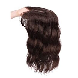 Clip de postizo ondulado de agua suelta en Topper esponjoso con flequillo entrecortado peluquín de cabello humano para mujeres niñas 15x16cm