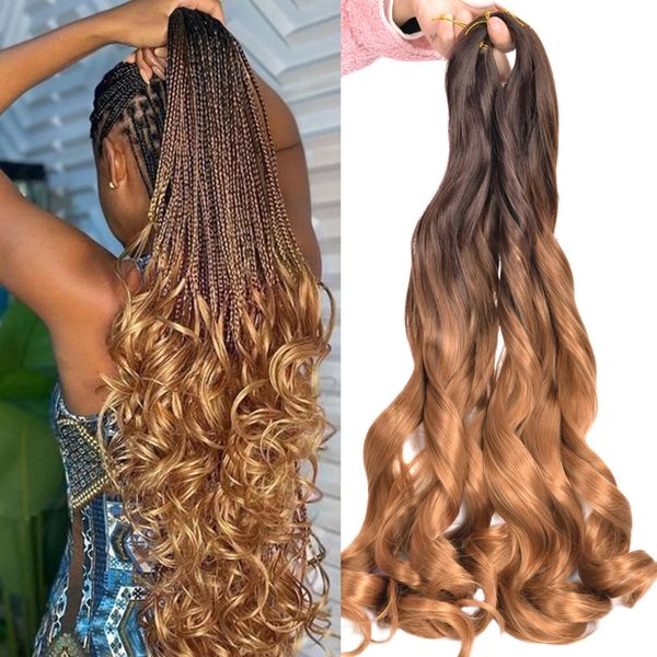 Onde lâche Courc-boucles Traids Cheveux synthétiques boucles françaises tressant les cheveux à haute température ombre pré-étirement cheveux 240424