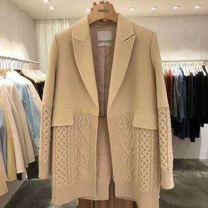 Trajes de mujer Blazers Sueltos Salvaje Moda Casual Delgado Sin botón Costura Diseño de punto Chaqueta de traje de longitud media Mujer Estilo coreano