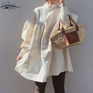 Blusa suelta de color caqui para mujer, camisas informales de otoño a la moda, camiseta con cuello levantado, jersey coreano japonés para mujer, Top 13135 210427