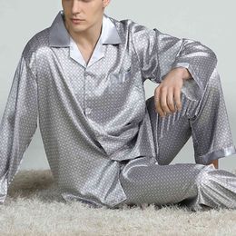 Loozykit heren vlek zijden pyjama sets pyjama's mannen nachtkleding moderne stijl zijden nachthemd thuis mannelijke satijnen zachte gezellige slaapkleding 211111