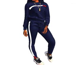 LOOZYKIT FEMMES SPORTS TIGNAGE ROUND COUP TOP STRIE Long Pantalon SweetSuit Women Fitness Running Exercise Exercise TrackSuit Usor18133201
