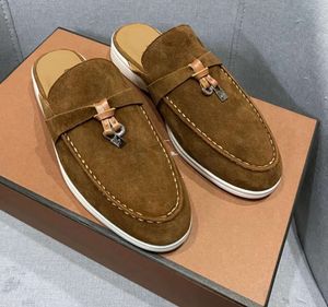 Lora piana slippers luxe ontwerpers zomerwandeling charmes verfraaid suède muilezels gesloten tenen schoenen echt lederen casual slip op flats voor dames schoen GEWR