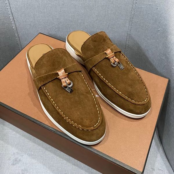 Lora Piana Zapatillas Diseñadores de lujo Paseo de verano Encantos Mulas de gamuza adornadas Zapatos con punta cerrada Cuero genuino Resbalón casual en pisos para mujer Zapato