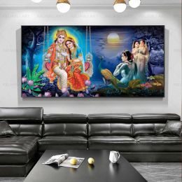 Lord Radha Krishna Carteles y estampados Fotos de arte de pared para la sala de estar Decoración moderna del hogar Buda Pintura sin marco