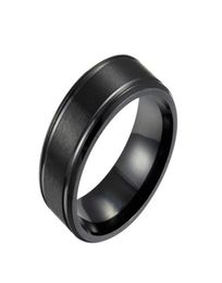 Loredana 8 mm en noir et blanc or trois couleurs couleur unie mate double biseau en acier inoxydable hommes039 anneaux adaptés aux hommes Q05815799489