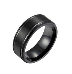 Loredana 8 mm en noir et blanc or trois couleurs couleur couleur mate double biseau en acier inoxydable hommes039 anneaux adaptés aux hommes Q05818492769