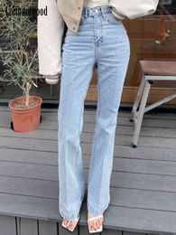 Loribindwood 2022 coréen jambe droite larges tuyaux jeans femmes mince deux boutons taille pantalon extensible avec longues jambes femmes jeans L220726