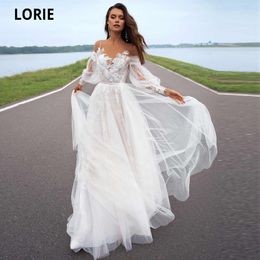 LORIE 2020 a-ligne plage robe de mariée à manches longues balayage Train robe de mariée sur mesure princesse robes de mariée Boho grande taille