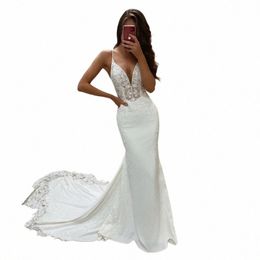 Lorie Boho Mariage Dres V-cou Appliques Dentelle Sirène Robe De Mariée Élégante Spaghetti Sangle Sexy Country Bridal Dr 2021 N5Pr #