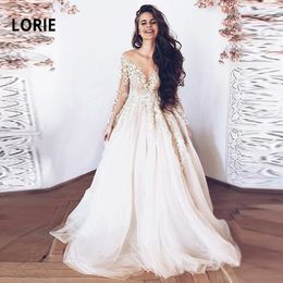 LORIE – robe de mariée élégante en dentelle, manches longues, avec application en Tulle doux au dos, Illusion de plage, style Boho, grande taille