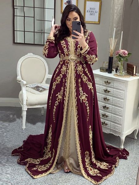 LORIE élégant caftan marocain robes de soirée bordeaux broderie perles femmes parti porter des robes formelles robe caftan plus la taille LJ201224