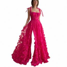 Lorie Hot Pink 3D Frs Prom Dres Een Lijn Boog Bandjes Kant Avondfeest Dr Sweetheart Hals Split Prom jassen 2023 055t #