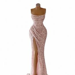 Lorie Mermaid Evening Dres Pink Lentejuelas Vestidos de fiesta LG Formal Side Split Party Arabia Saudita Celebrity Dres Plus Tamaño N1ot #