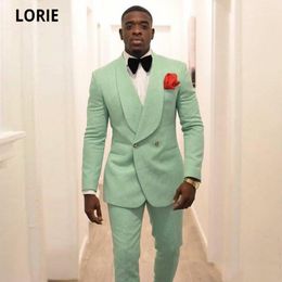 Costumes pour hommes Blazers LORIE Vert Menthe Hommes Marié Smokings Pour Mariage 2021 Châle Revers Double Boutonnage Deux Pièces Formel Homme Blazer Plus La Taille