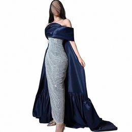 Lorie Azul marino sirena noche Dr Off hombro 2023 Prom Dr vestido de fiesta de lujo Sier con lentejuelas formal Arabia Saudita Dubai S0Ej #