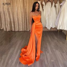 LORIE Orange sirène robes de soirée perles hors épaule moulante froncé formelle robes de bal plissé côté fente robe de célébrité 240124