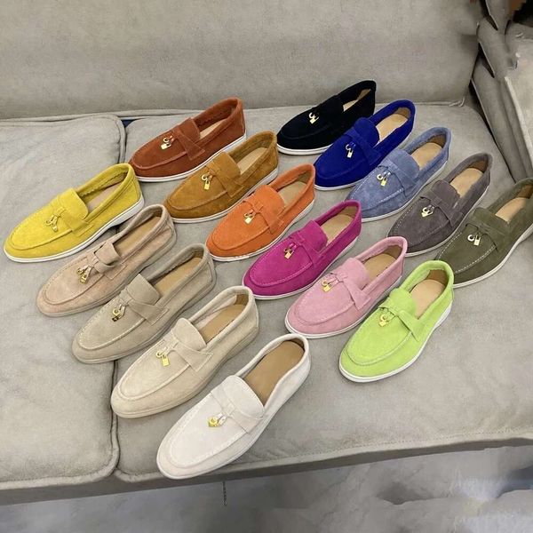 Loro Designer Robes Chaussures Summer Charmes Open Walk Chaussures décontractées Men Femmes Gentleman Sneakers Low Top Softs Moofers Suee Le cuir Skateboard Rubber Sole Moccasins